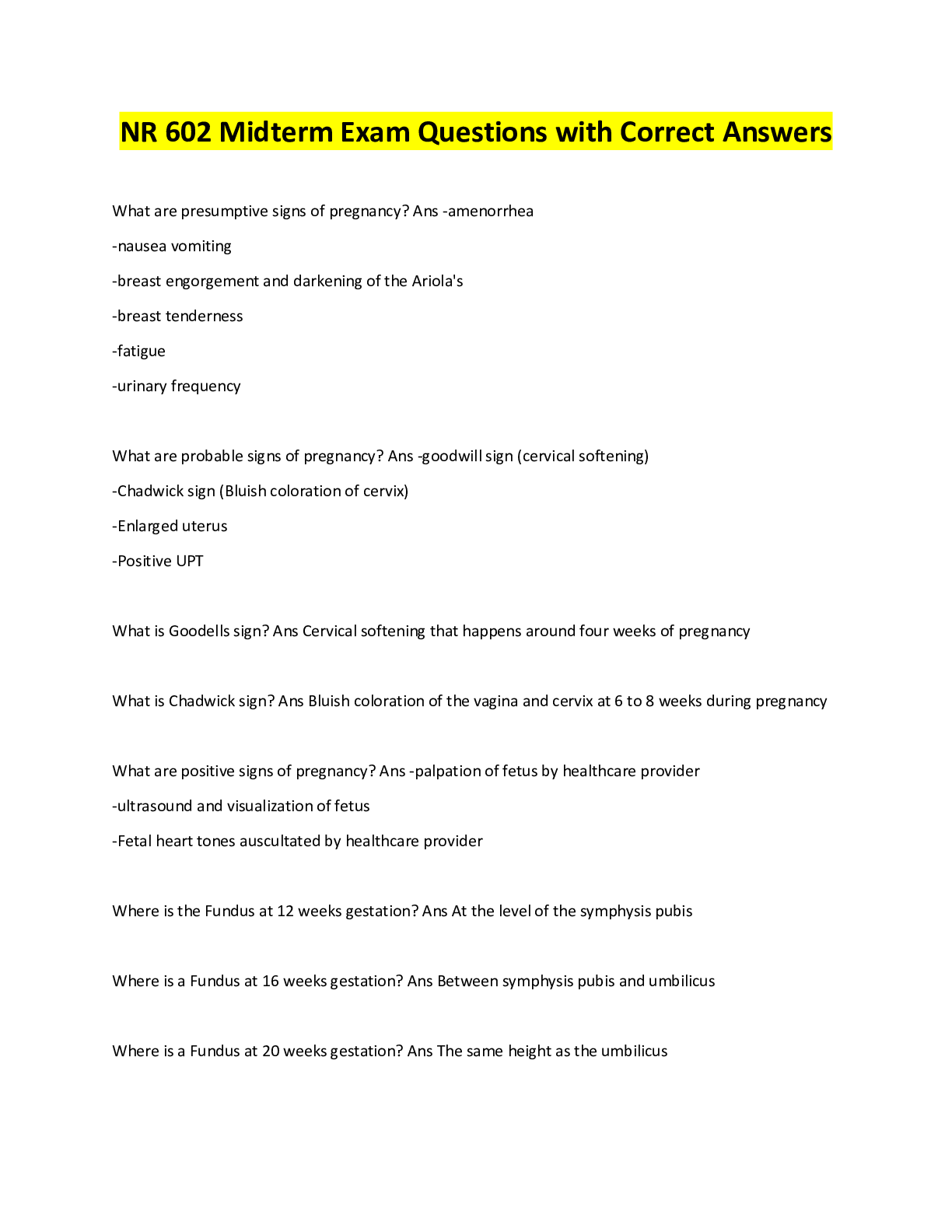 Preview image for NR 602 Midterm Exam Questions with Correct Answers